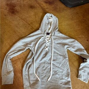 Material Girl Light Gray Lace-Up Hoodie